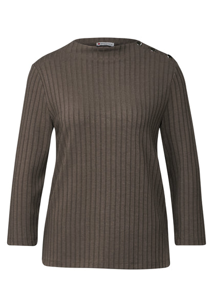 Street One Damen Shirt Turtleneck mit Knopfdetail und 3/4-Arm Rippstruktur