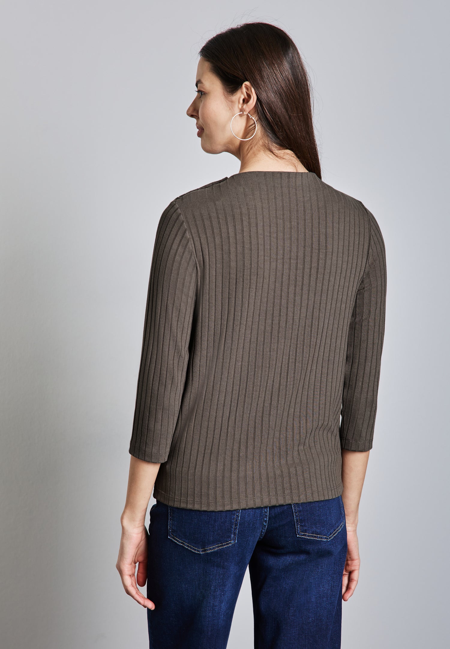 Street One Damen Shirt Turtleneck mit Knopfdetail und 3/4-Arm Rippstruktur