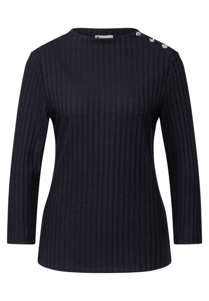 Street One Damen Shirt Turtleneck mit Knopfdetail und 3/4-Arm Rippstruktur