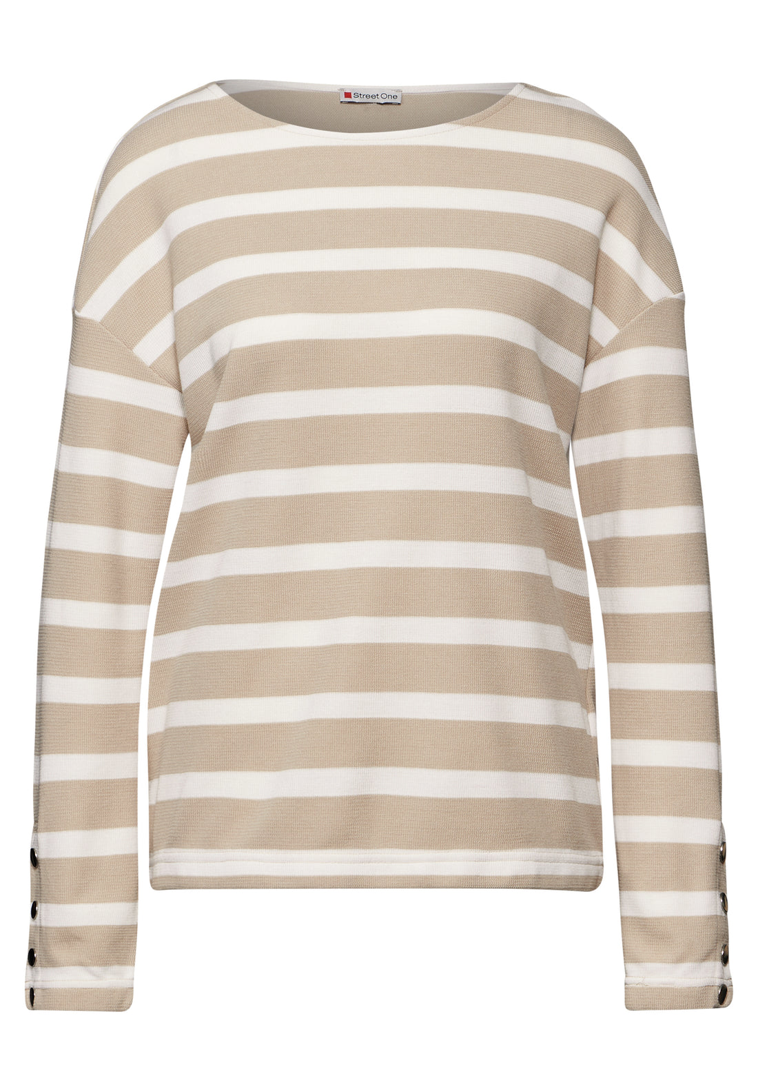 Street One Streifenshirt mit Knöpfen Damen Langarm U-Boot-Ausschnitt