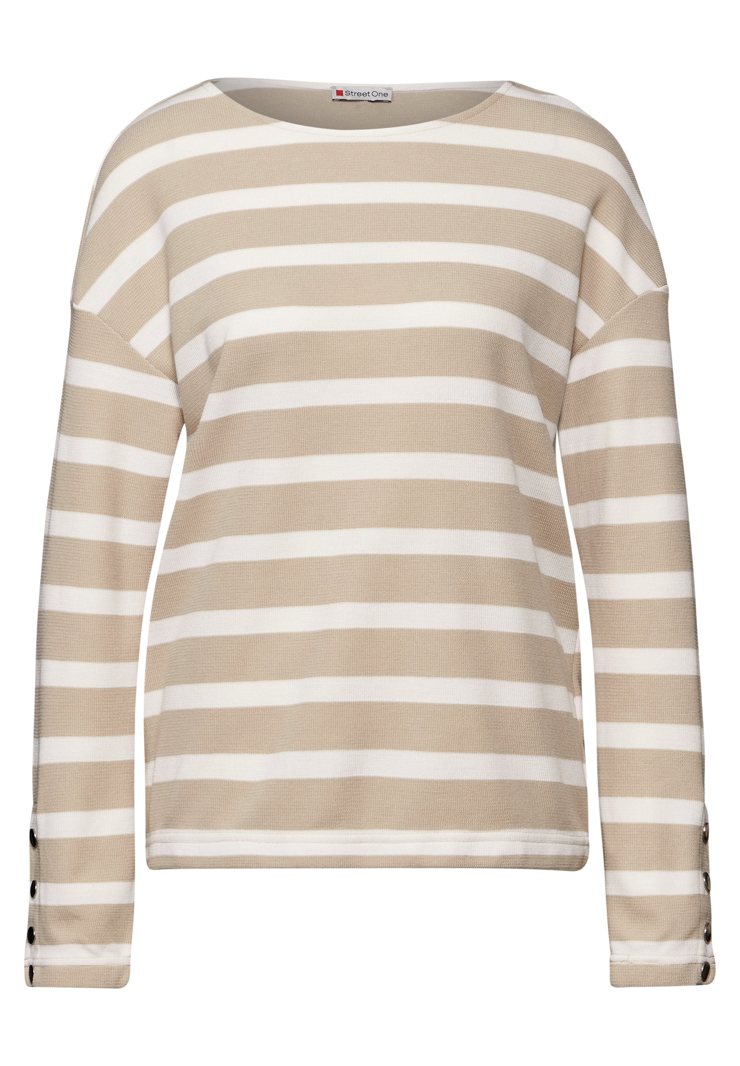 Street One Streifenshirt mit Knöpfen Damen Langarm U-Boot-Ausschnitt
