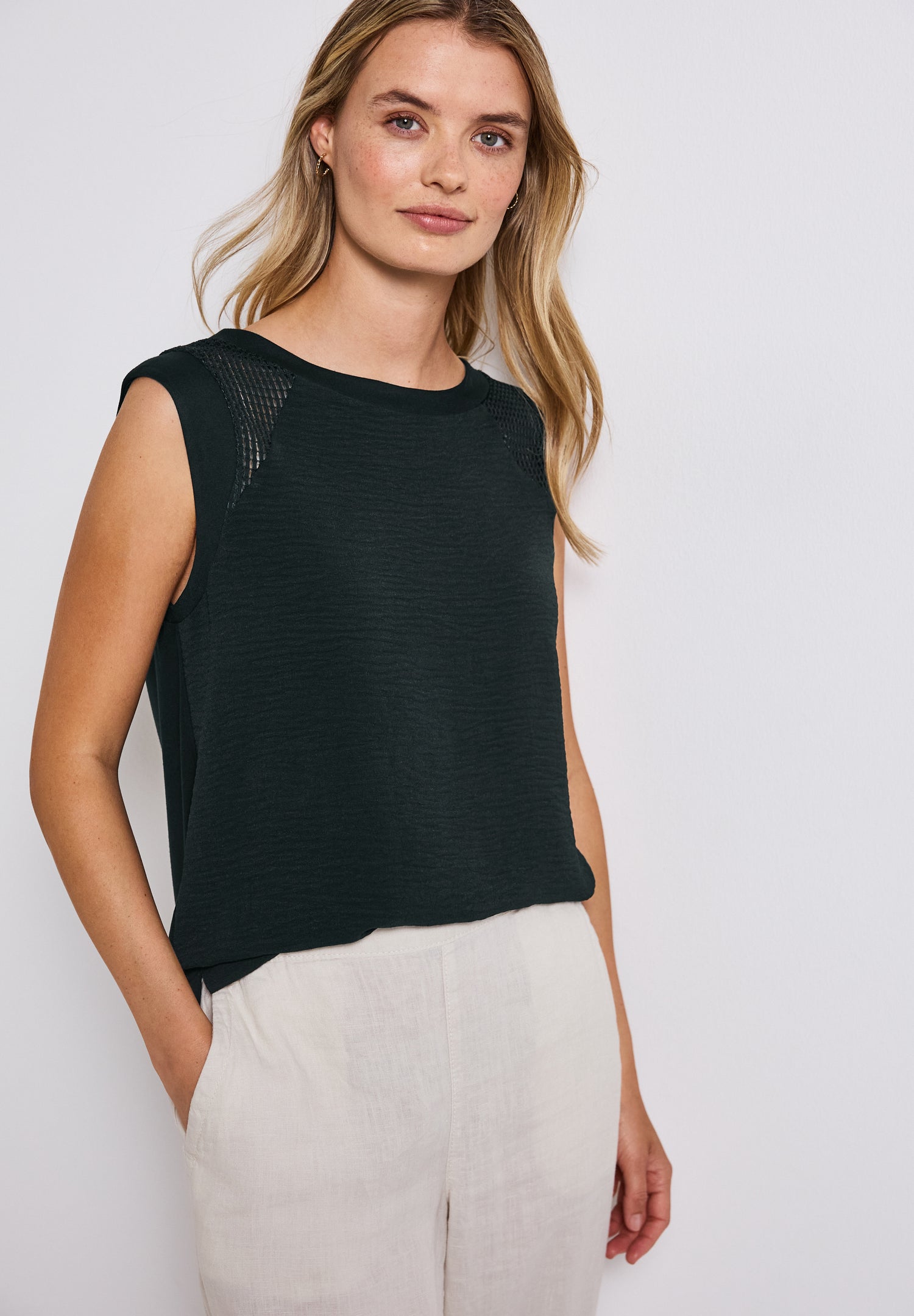 Street One Damen Ärmelloses Top Mesh Details Viskosemix