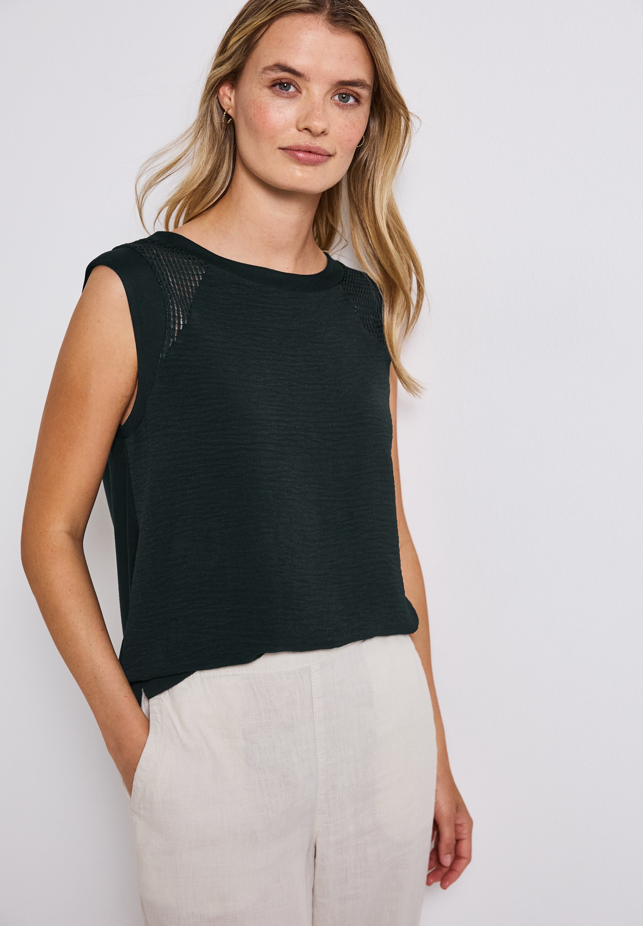 Street One Damen Ärmelloses Top Mesh Details Viskosemix