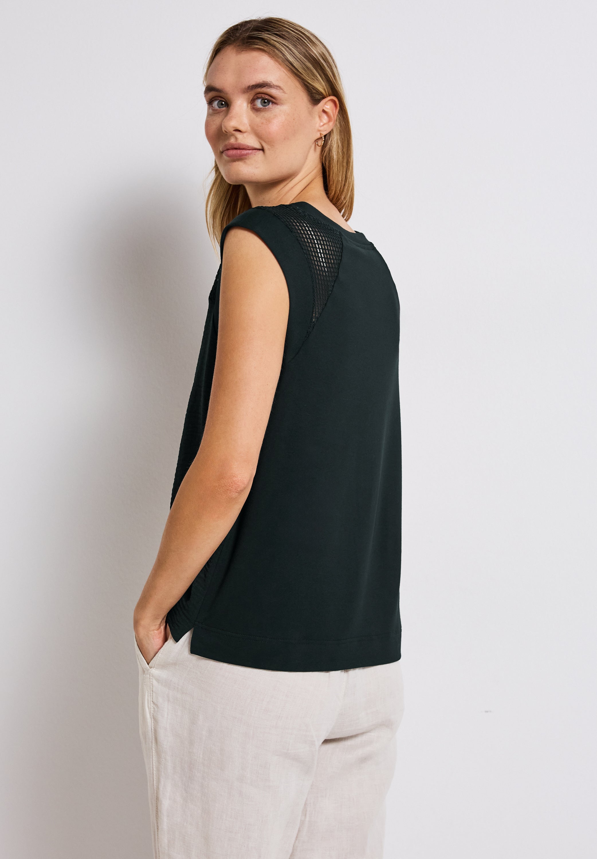Street One Damen Ärmelloses Top Mesh Details Viskosemix