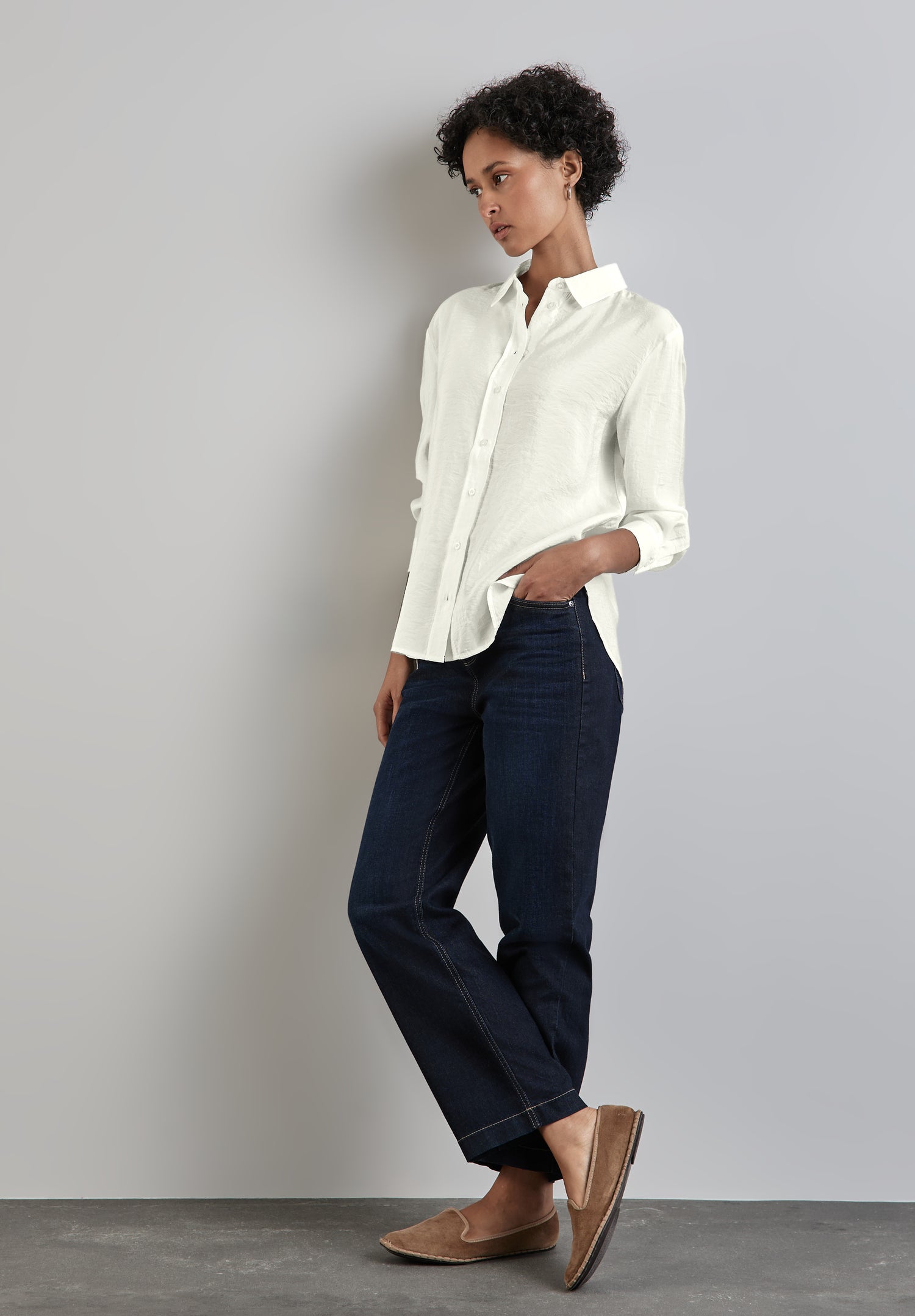 Street One Bluse Damen Büro Hemdkragen Langarm Weicher Materialmix