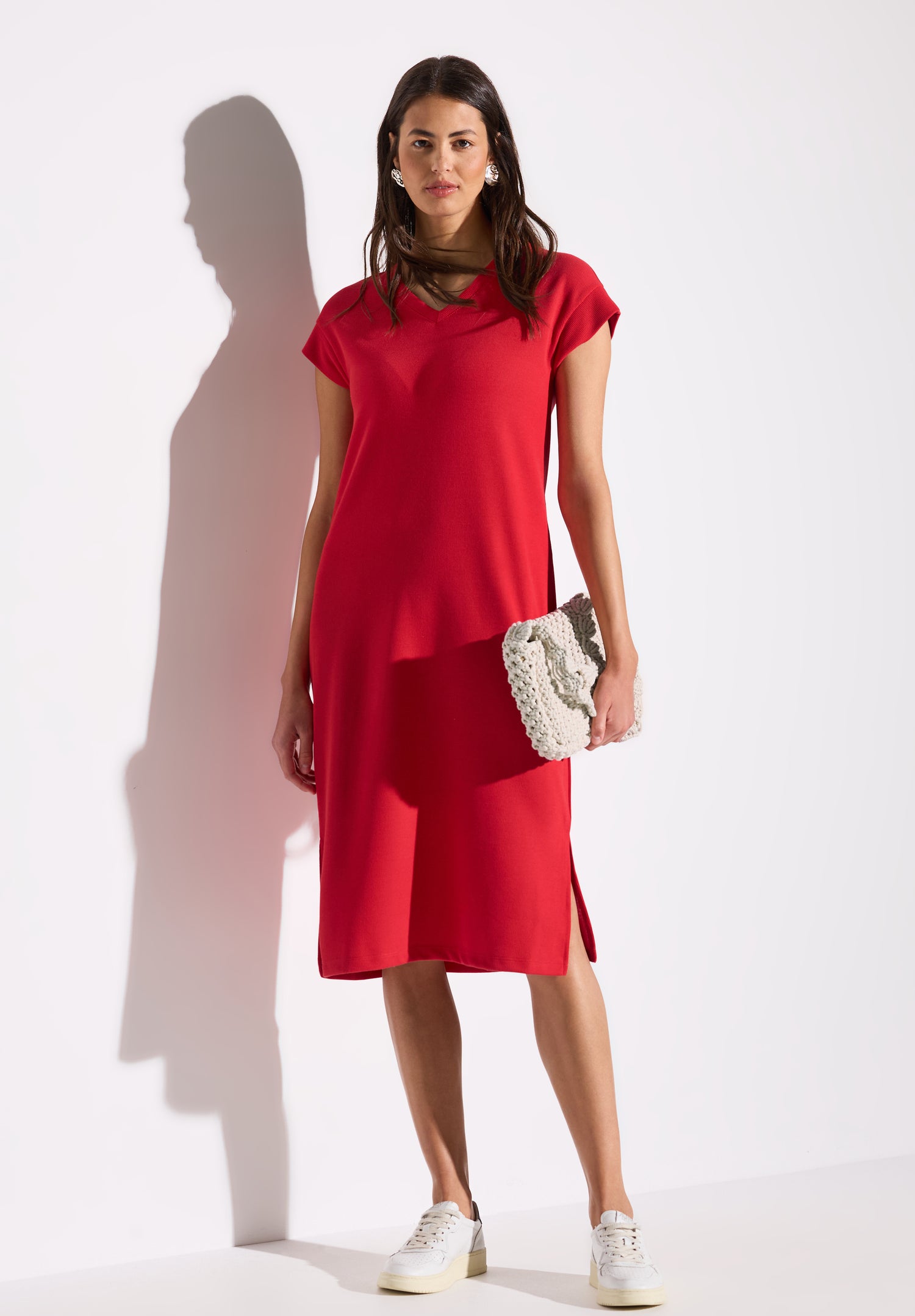 Street One Midi-Kleid Damen Sommer Rippstruktur ärmellos