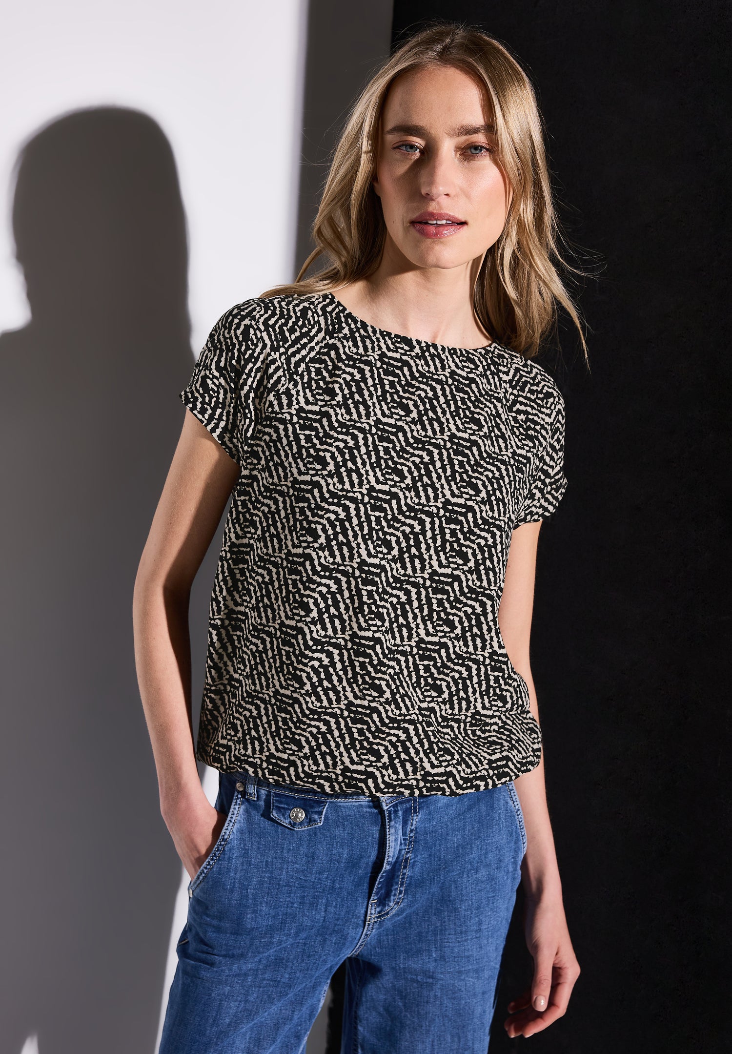 Street One Kurzarmshirt Damen Grafisches Muster Elastischer Saum