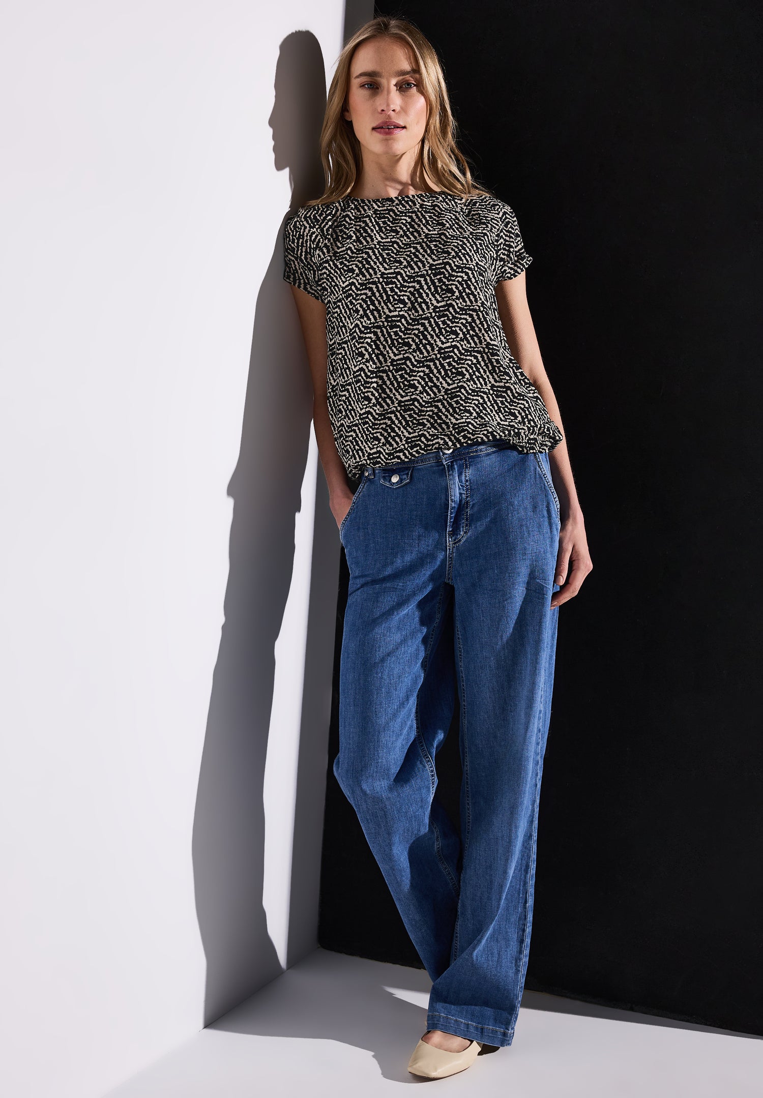 Street One Kurzarmshirt Damen Grafisches Muster Elastischer Saum