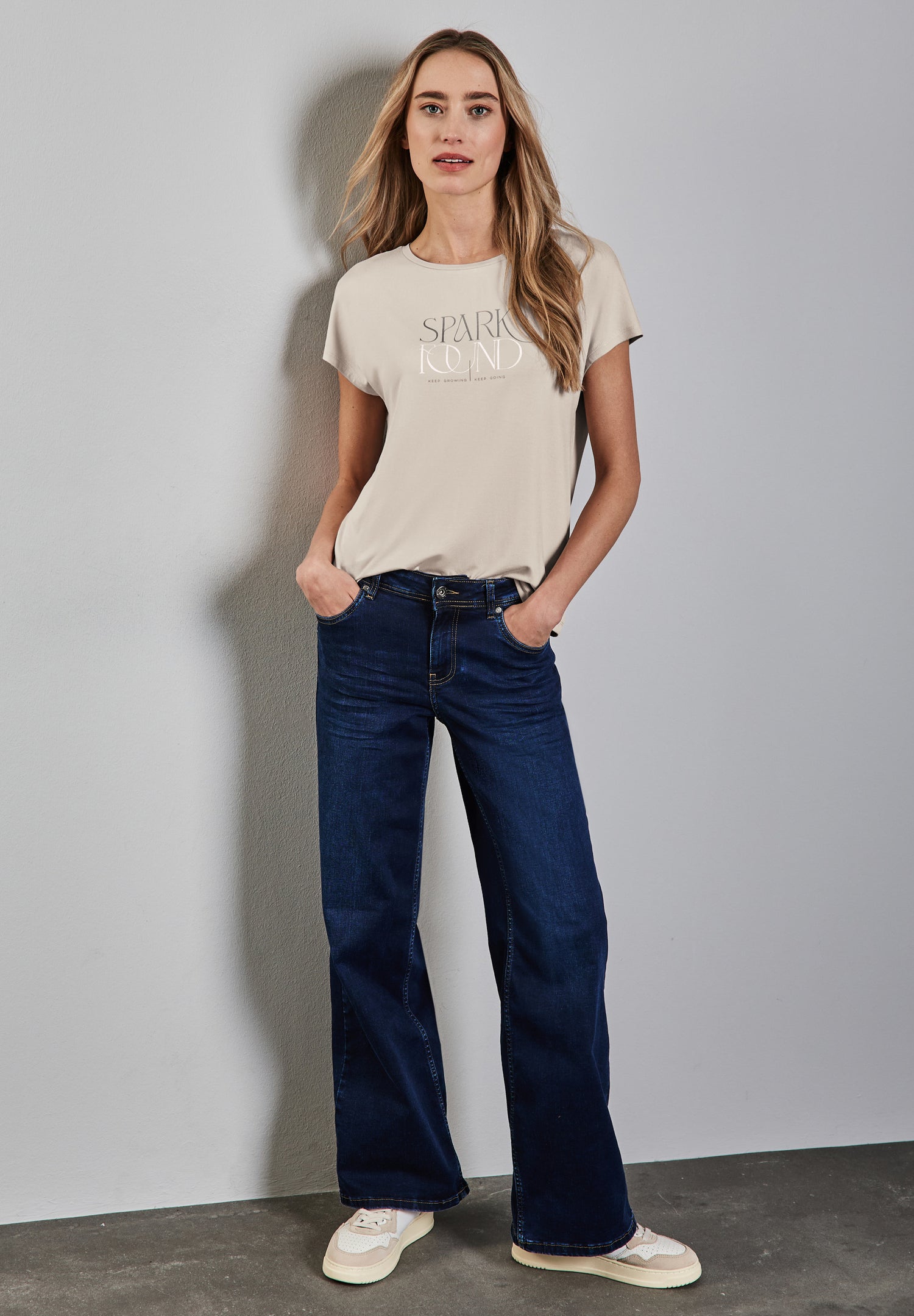 Street One Damen T-Shirt mit Wording-Print und dropped shoulders