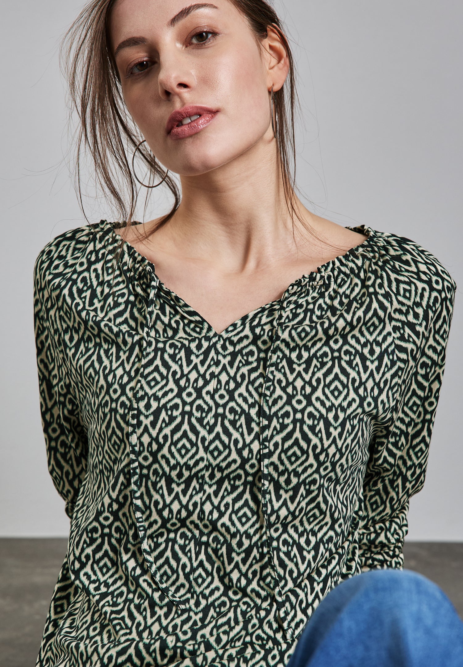 Street One Tunika-Shirt Damen Elegantes U-Boot-Ausschnitt Langarm