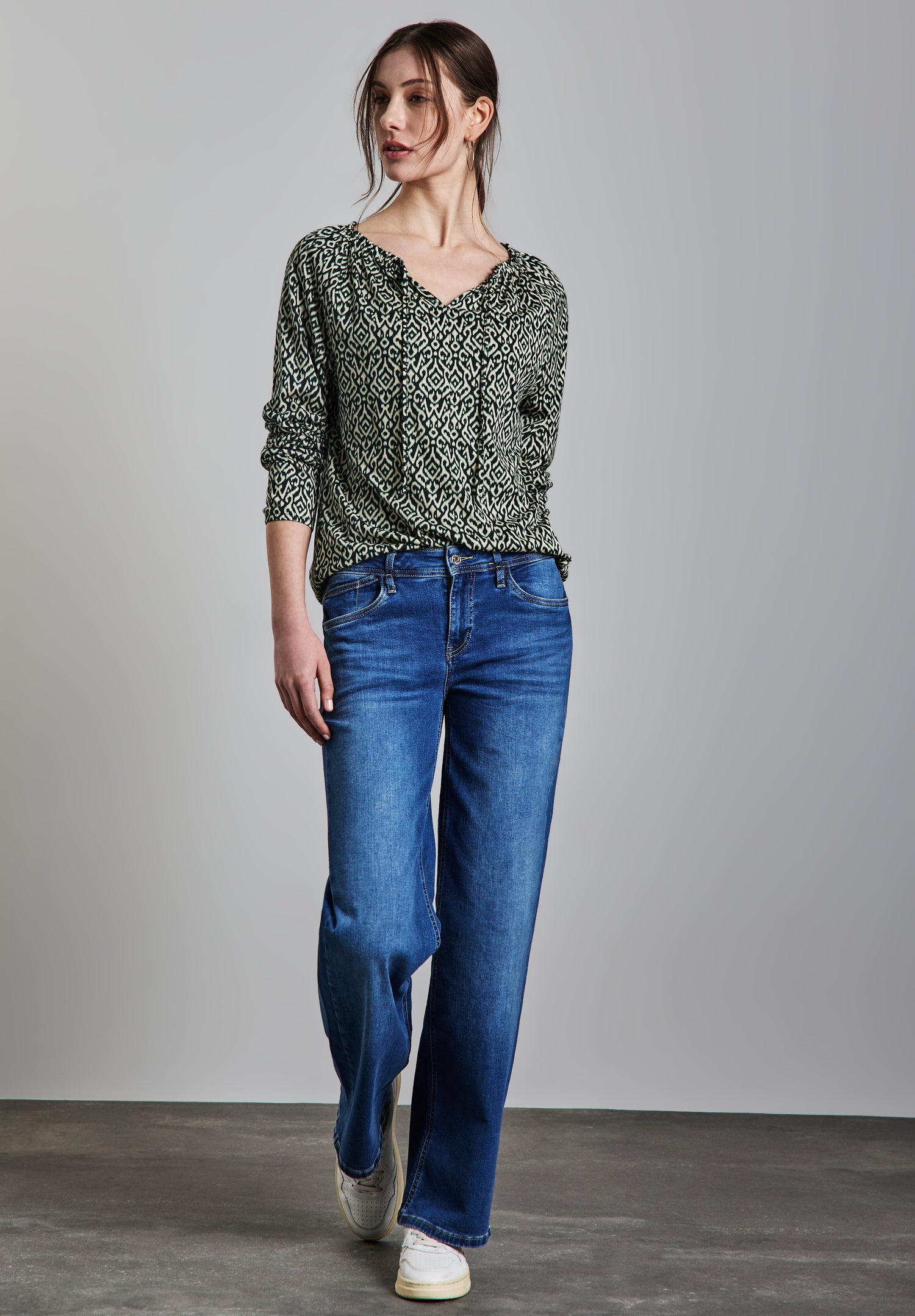 Street One Tunika-Shirt Damen Elegantes U-Boot-Ausschnitt Langarm