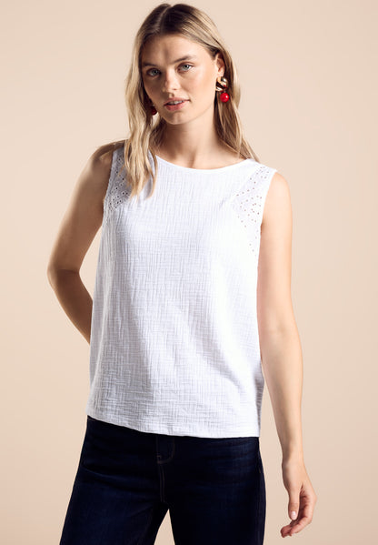 Street One Struktur-Top Damen Sommerliche Stickerei Ärmellos Baumwollmix