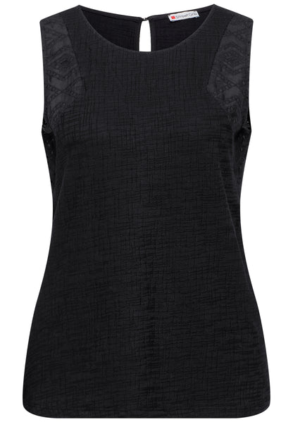 Street One Struktur-Top Damen Sommerliche Stickerei Ärmellos Baumwollmix