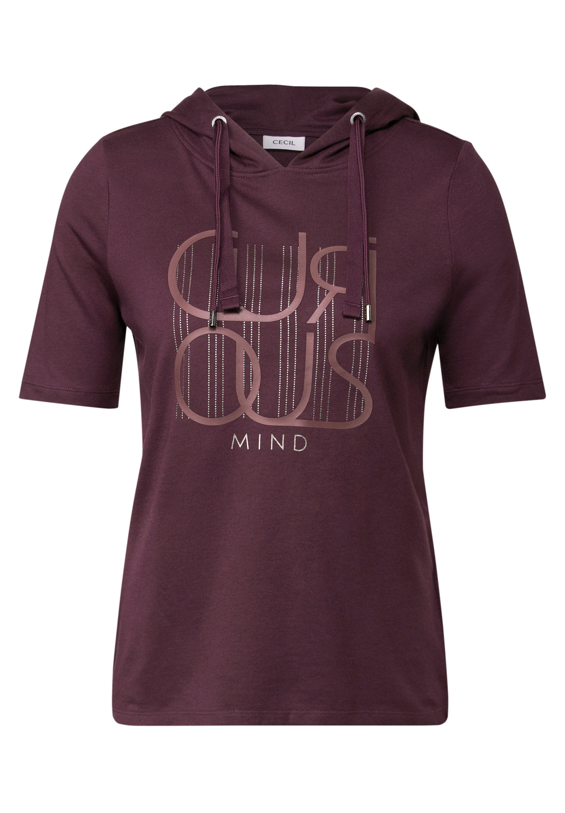 CECIL Kapuzenshirt Damen Wording Artwork Kurzarm Baumwoll-Modal Mix