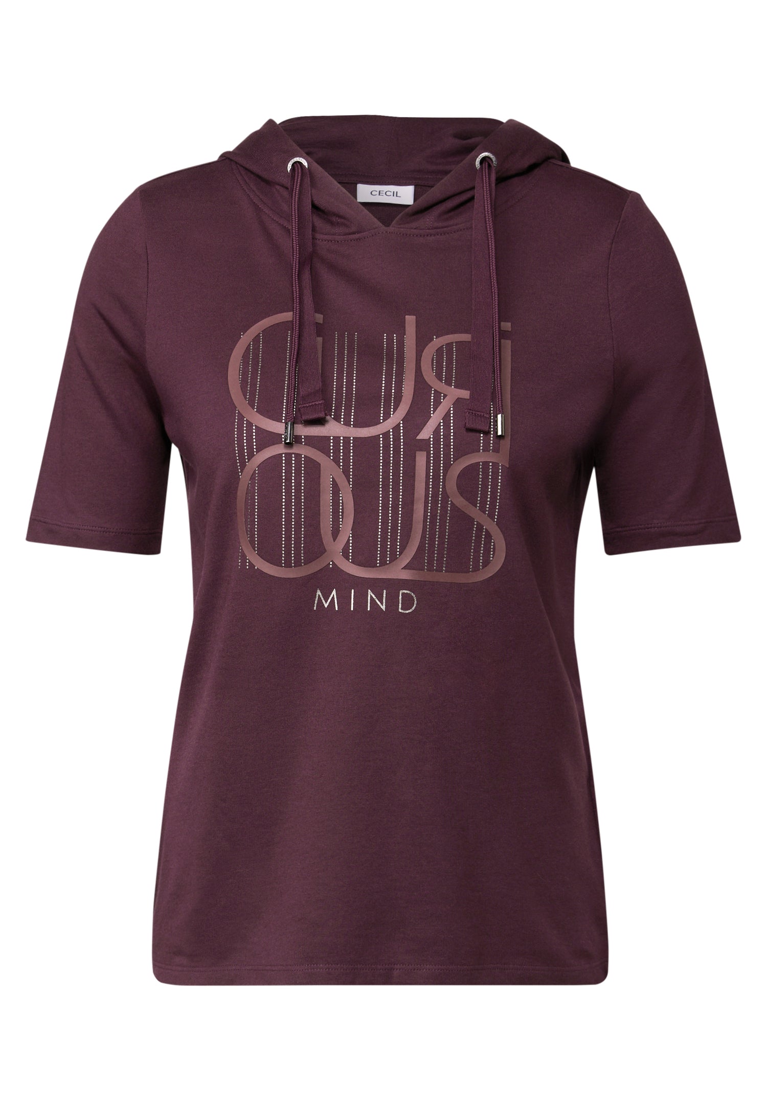 CECIL Kapuzenshirt Damen Wording Artwork Kurzarm Baumwoll-Modal Mix