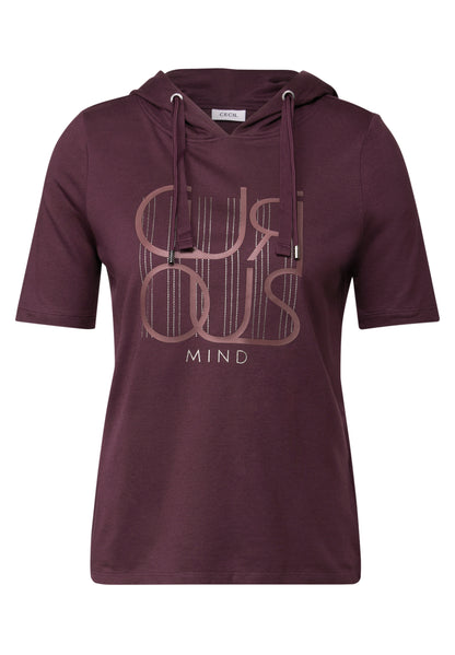 CECIL Kapuzenshirt Damen Wording Artwork Kurzarm Baumwoll-Modal Mix
