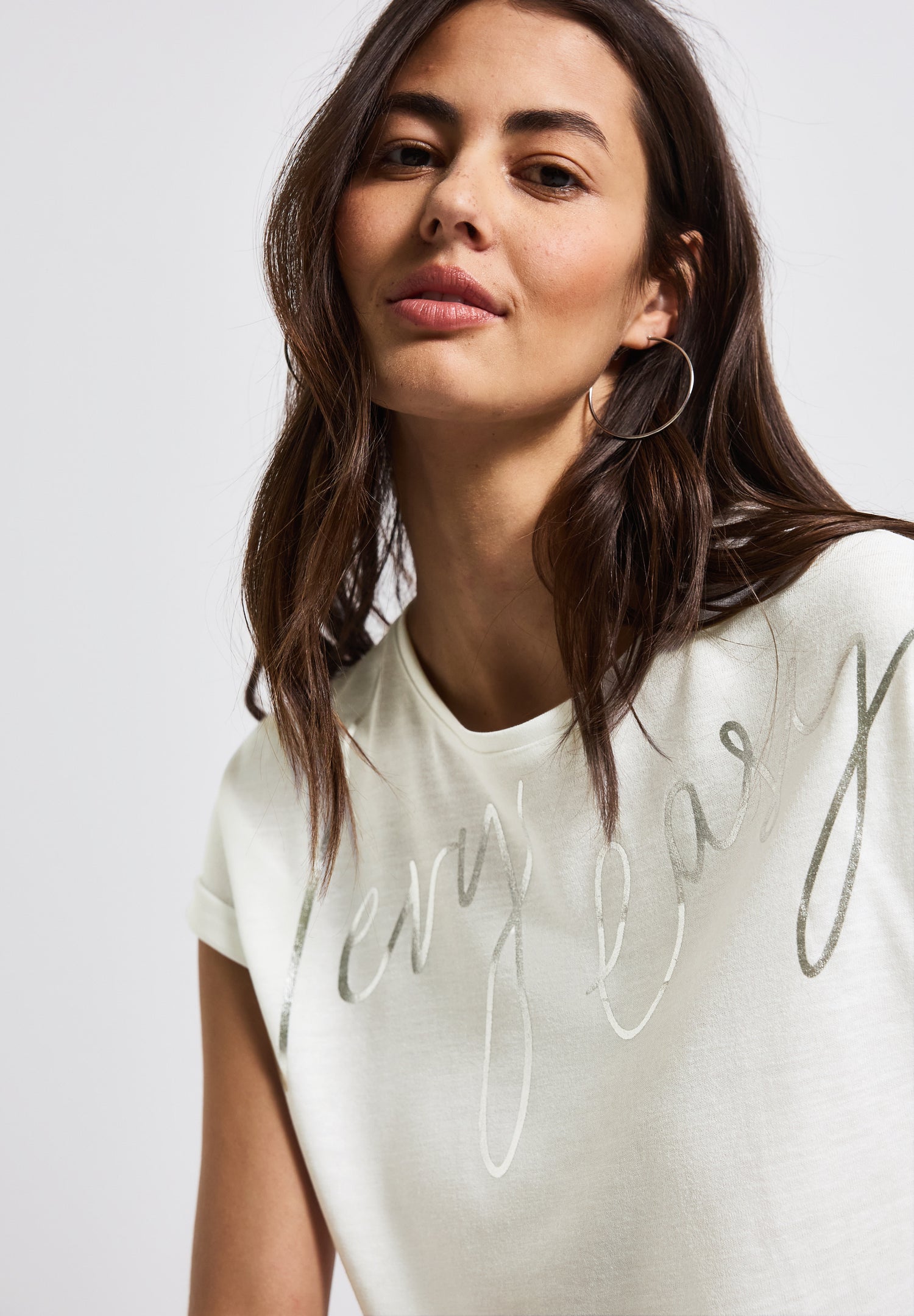 Street One Sommershirt Damen Schimmerndes Wording