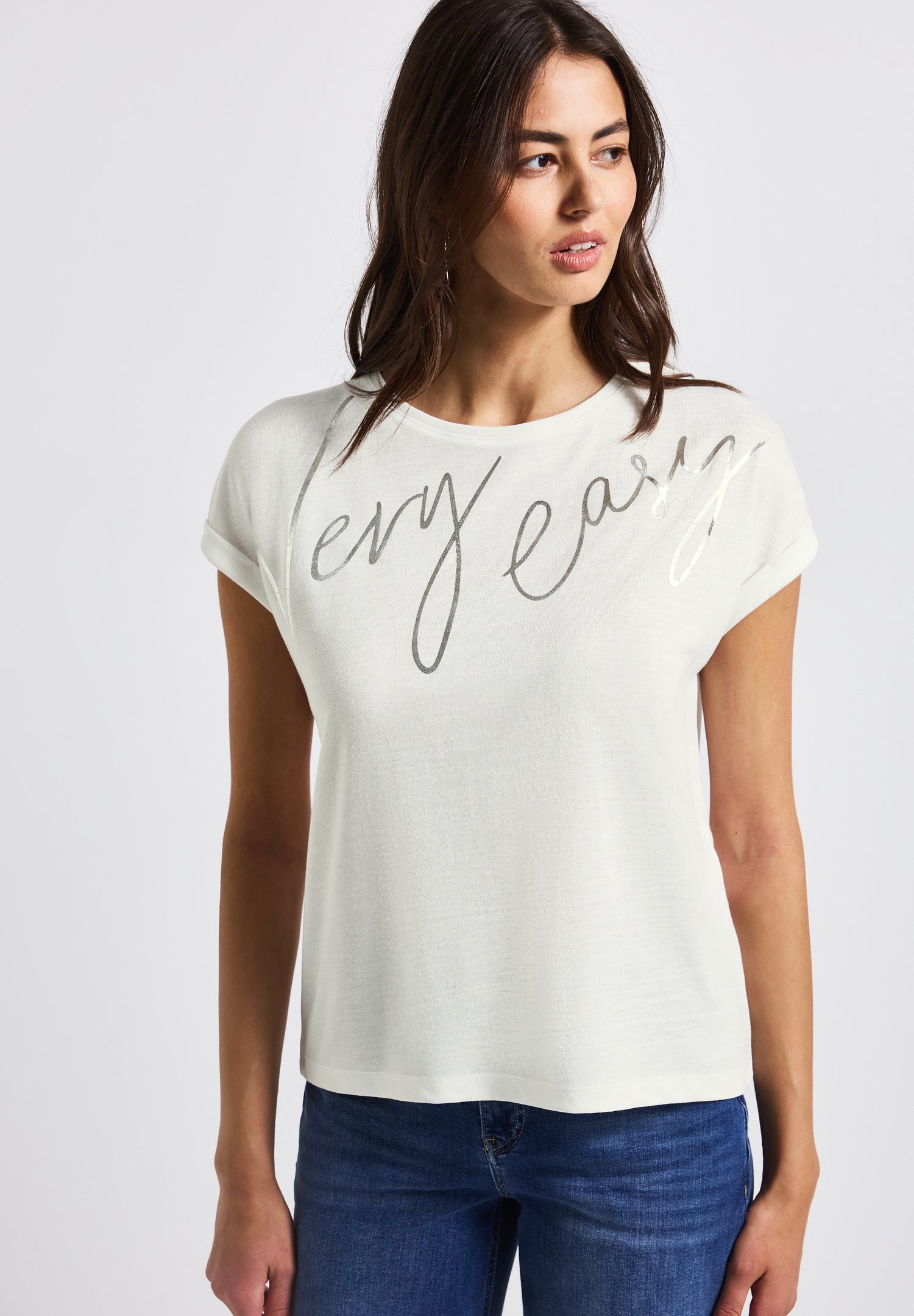 Street One Sommershirt Damen Schimmerndes Wording