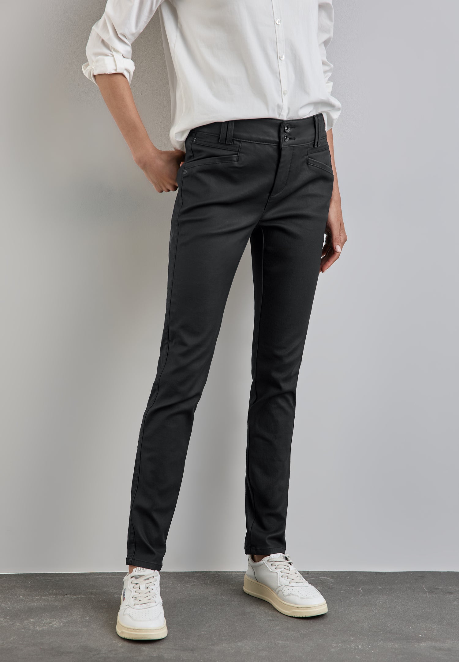 Street One Hose Coating-Effekt Slim Fit Damen Leder-Optik