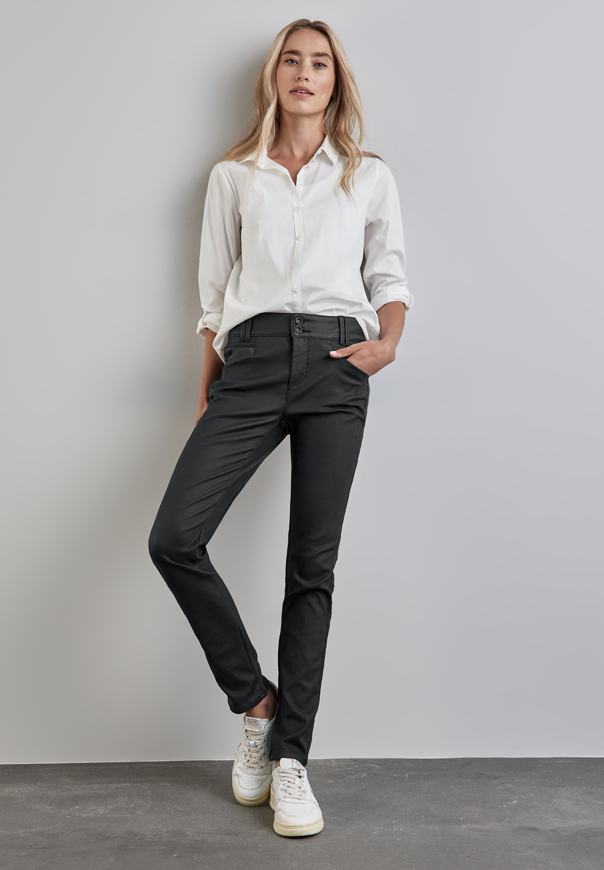 Street One Hose Coating-Effekt Slim Fit Damen Leder-Optik