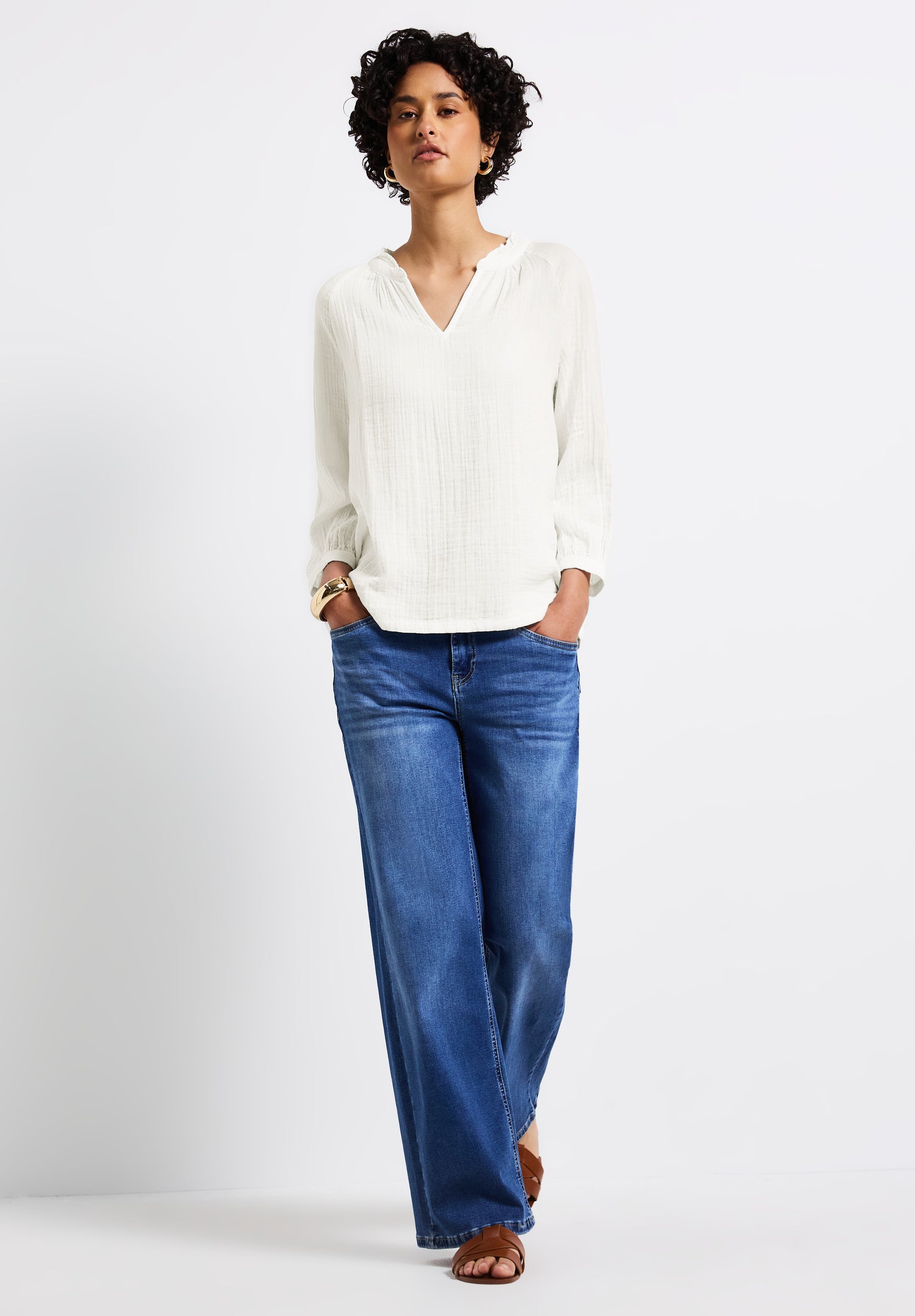 Street One Tunika Bluse Damen Luftige 3/4-Arm Rüschendetails