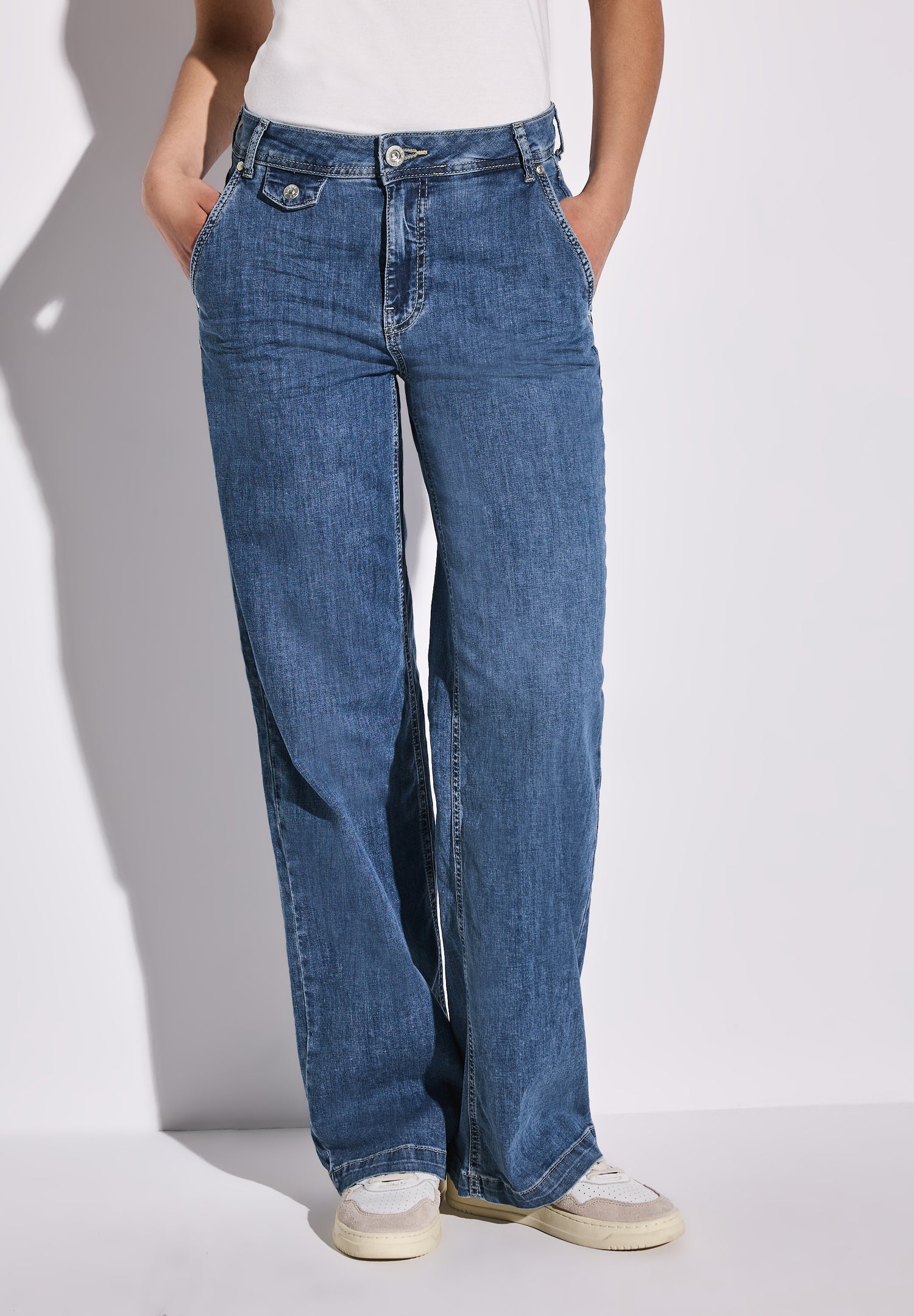 Street One Wide Leg Jeans Damen Loose Fit High Waist Stretch Baumwolle