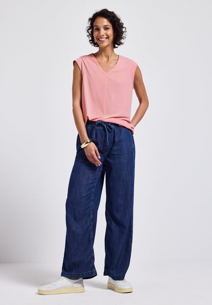 Street One Damen T-Shirt mit V-Ausschnitt und Dropped Shoulder