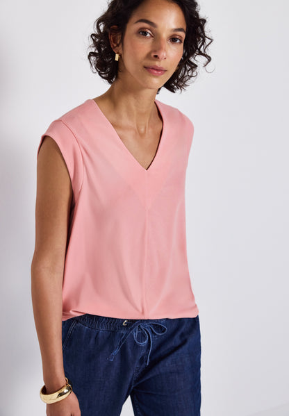 Street One Damen T-Shirt mit V-Ausschnitt und Dropped Shoulder