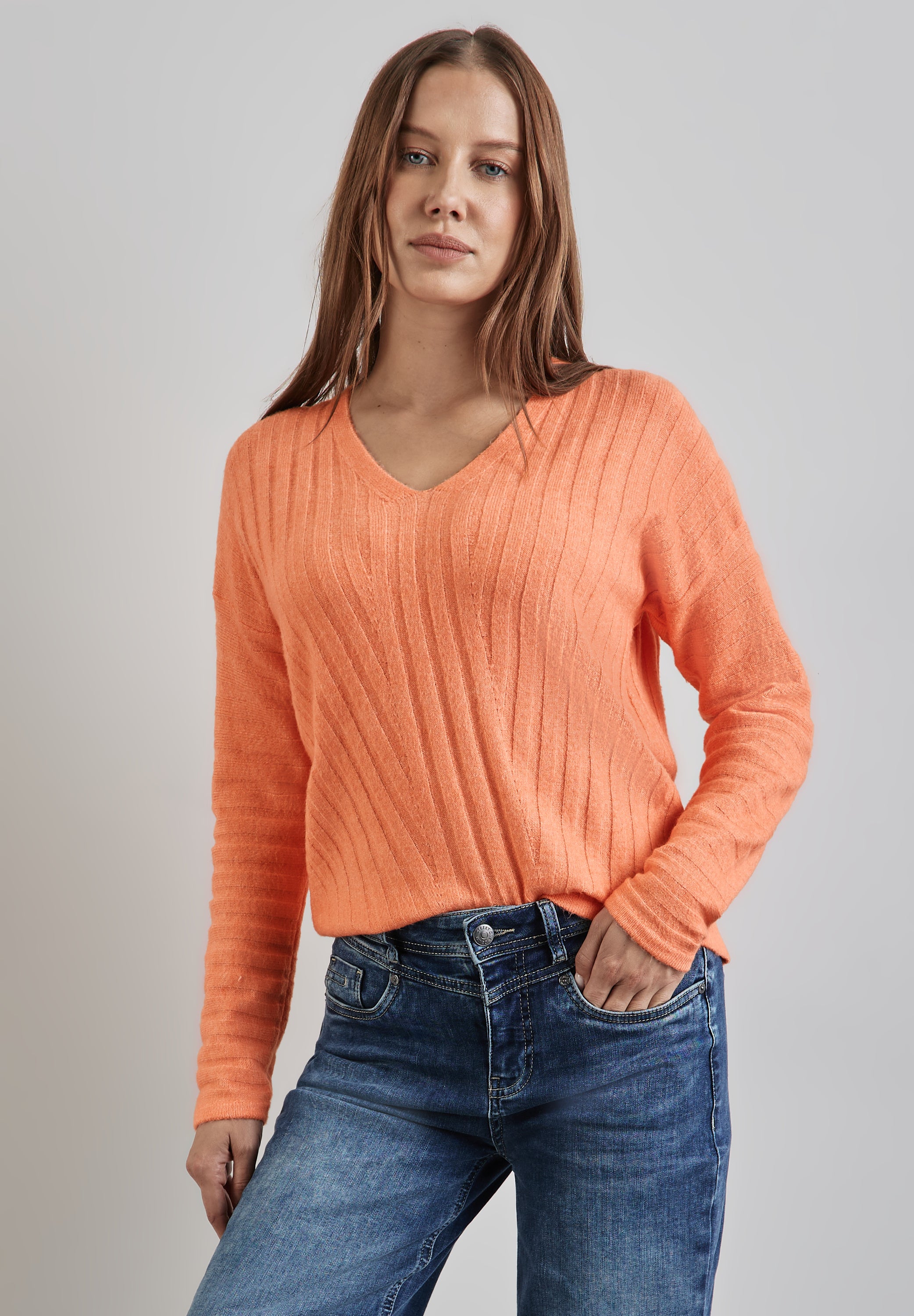 Street One Strickpullover Damen V-Ausschnitt Stretchkomfort