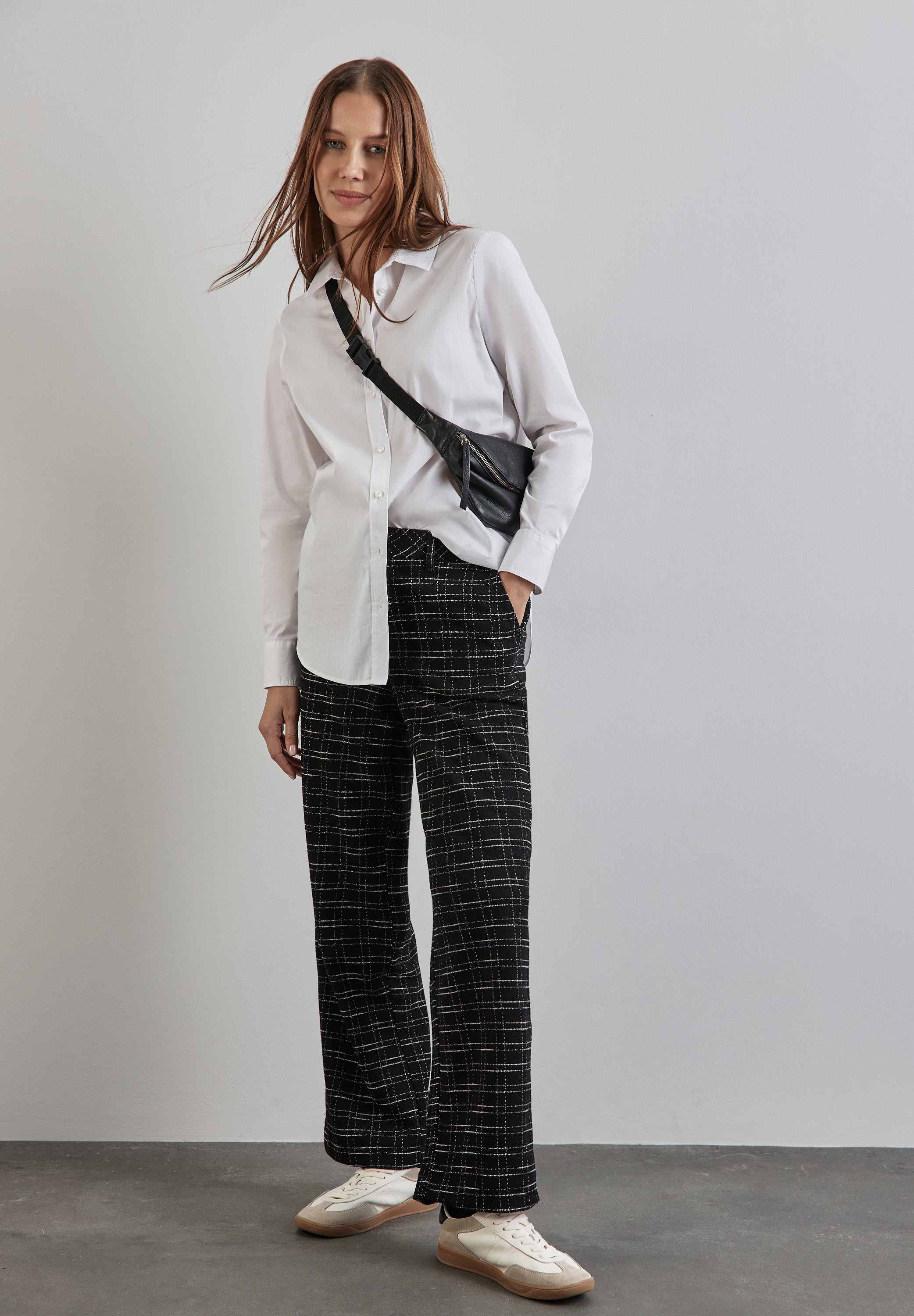Street One Bouclé Hose Damen Casual Fit High Waist Karomuster