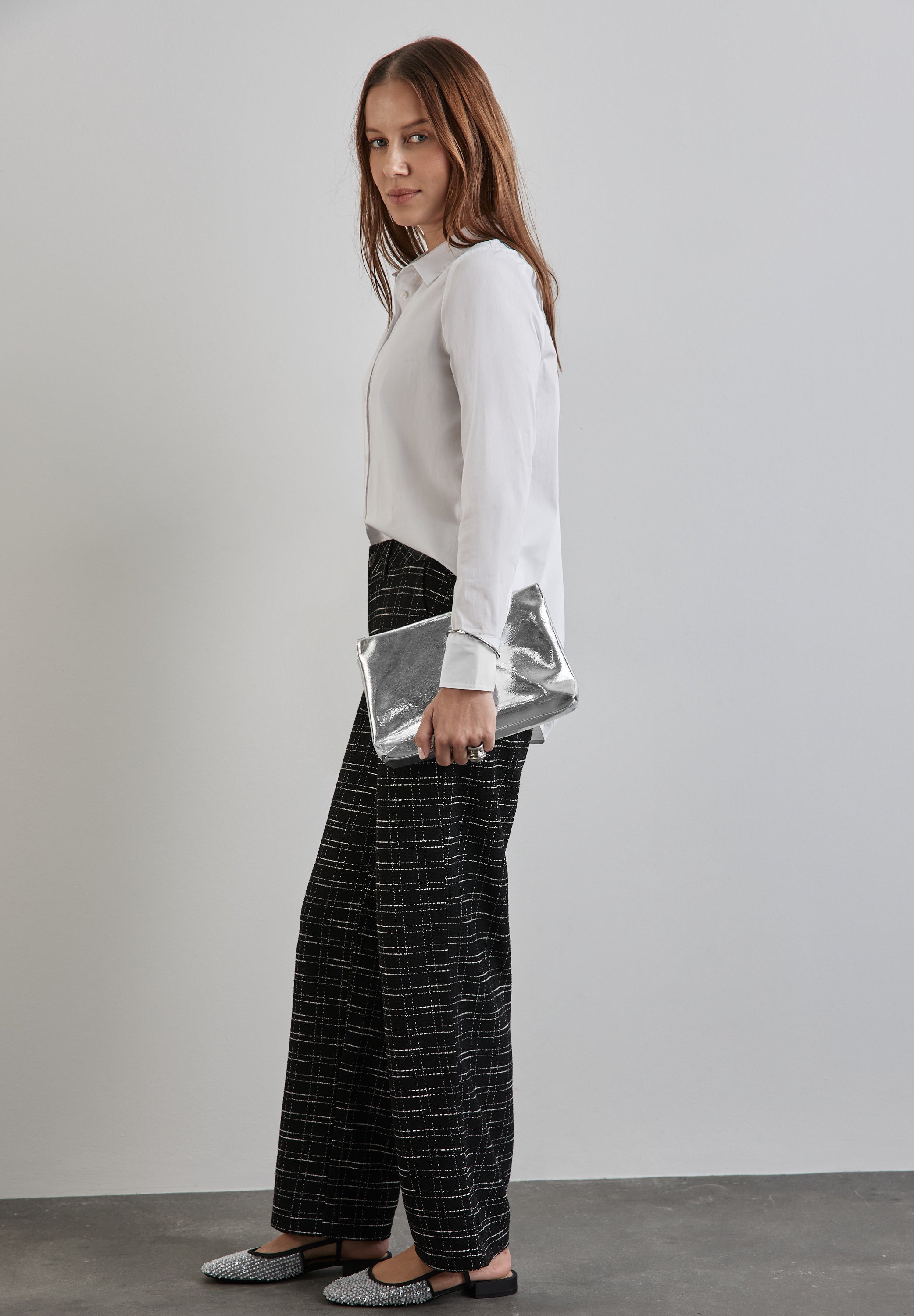 Street One Bouclé Hose Damen Casual Fit High Waist Karomuster
