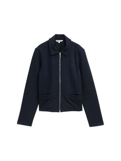 Tom Tailor Denim Jacke mit Kragen und Reißverschluss für erwachsene Frauen aus weichem Ottoman-Stoff