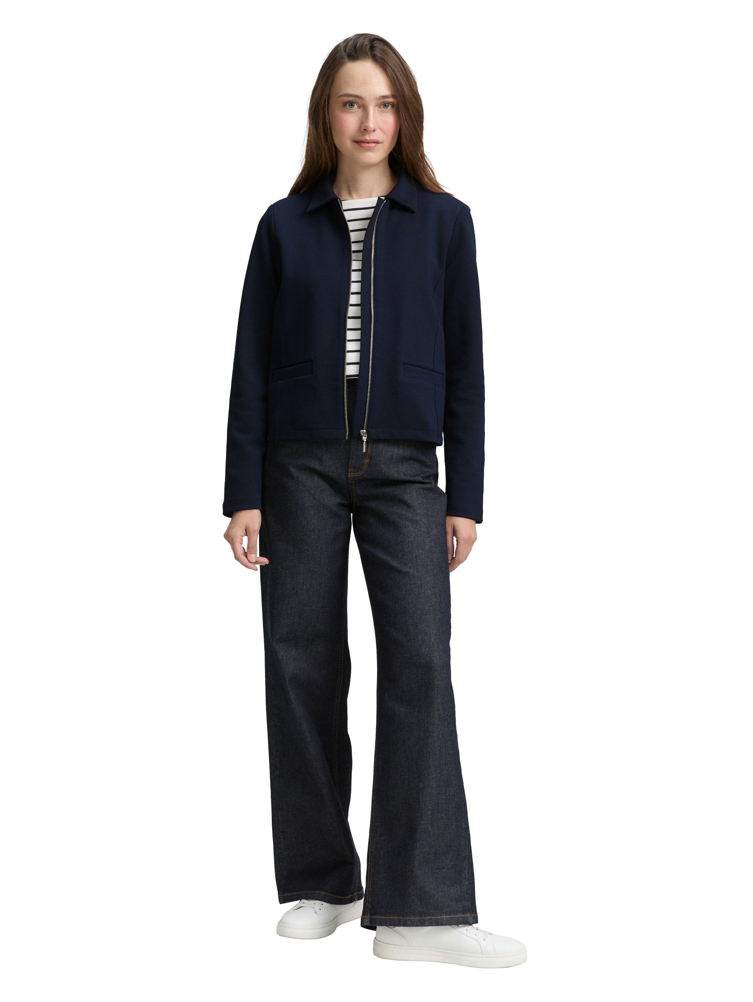 Tom Tailor Denim Jacke mit Kragen und Reißverschluss für erwachsene Frauen aus weichem Ottoman-Stoff