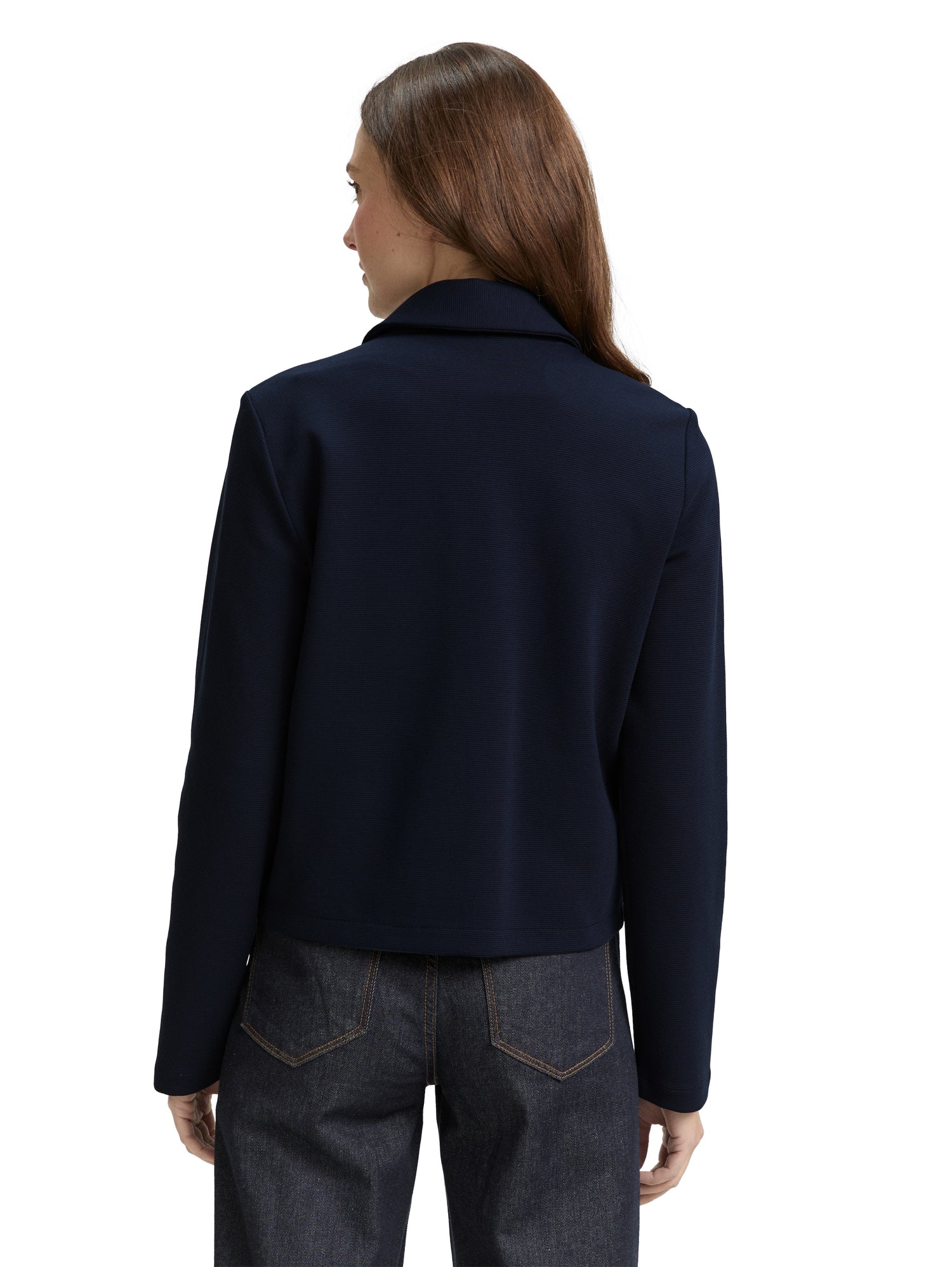Tom Tailor Denim Jacke mit Kragen und Reißverschluss für erwachsene Frauen aus weichem Ottoman-Stoff