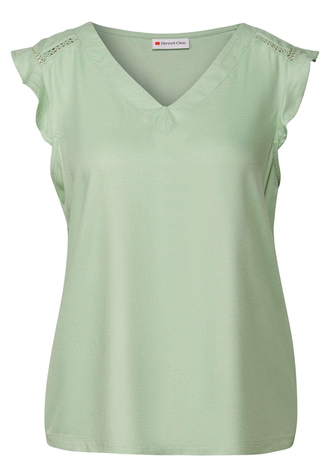 Street One V-Neck Top Damen mit Volants und Häkeldetails