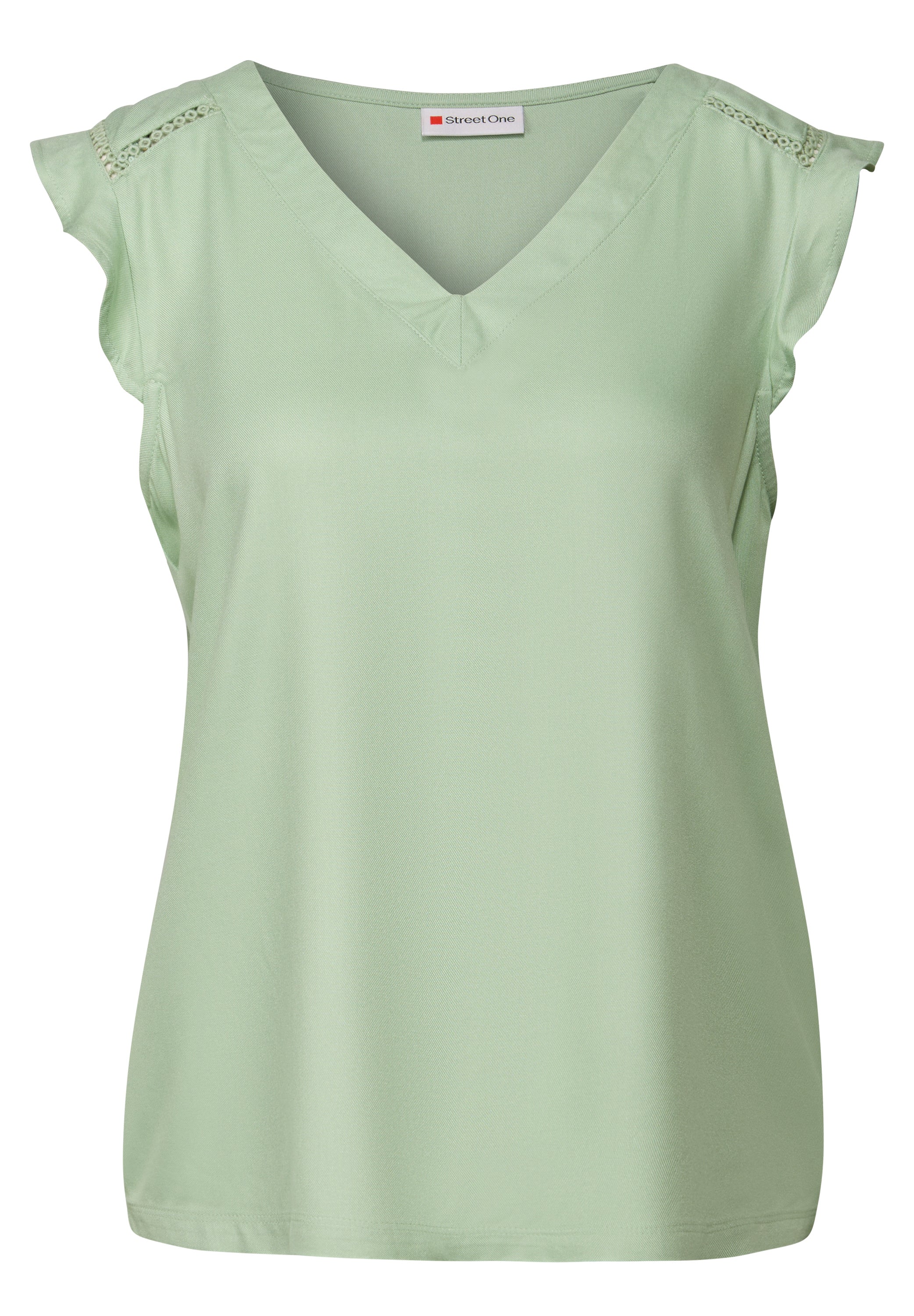 Street One V-Neck Top Damen mit Volants und Häkeldetails