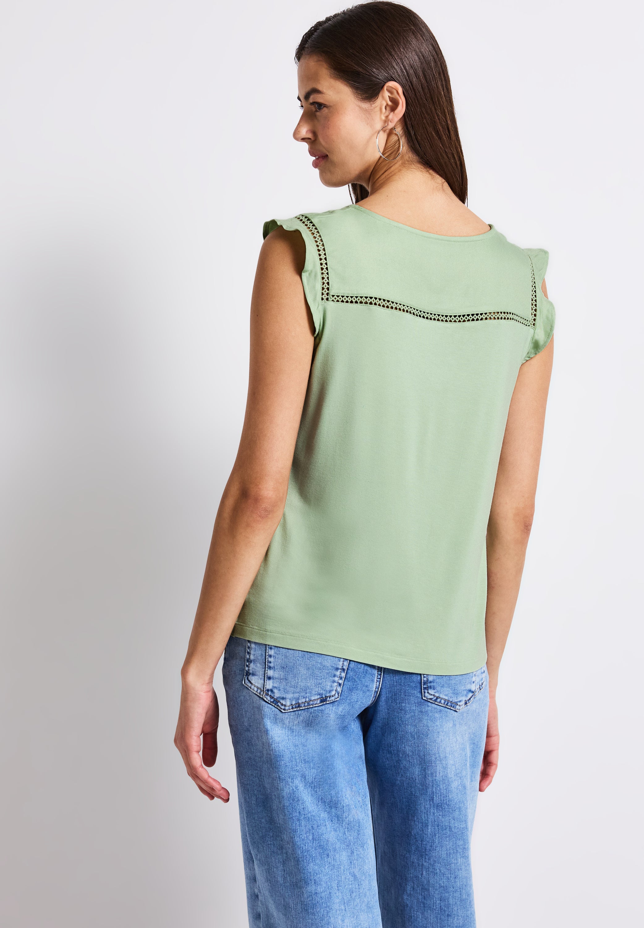 Street One V-Neck Top Damen mit Volants und Häkeldetails