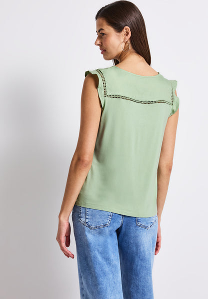 Street One V-Neck Top Damen mit Volants und Häkeldetails