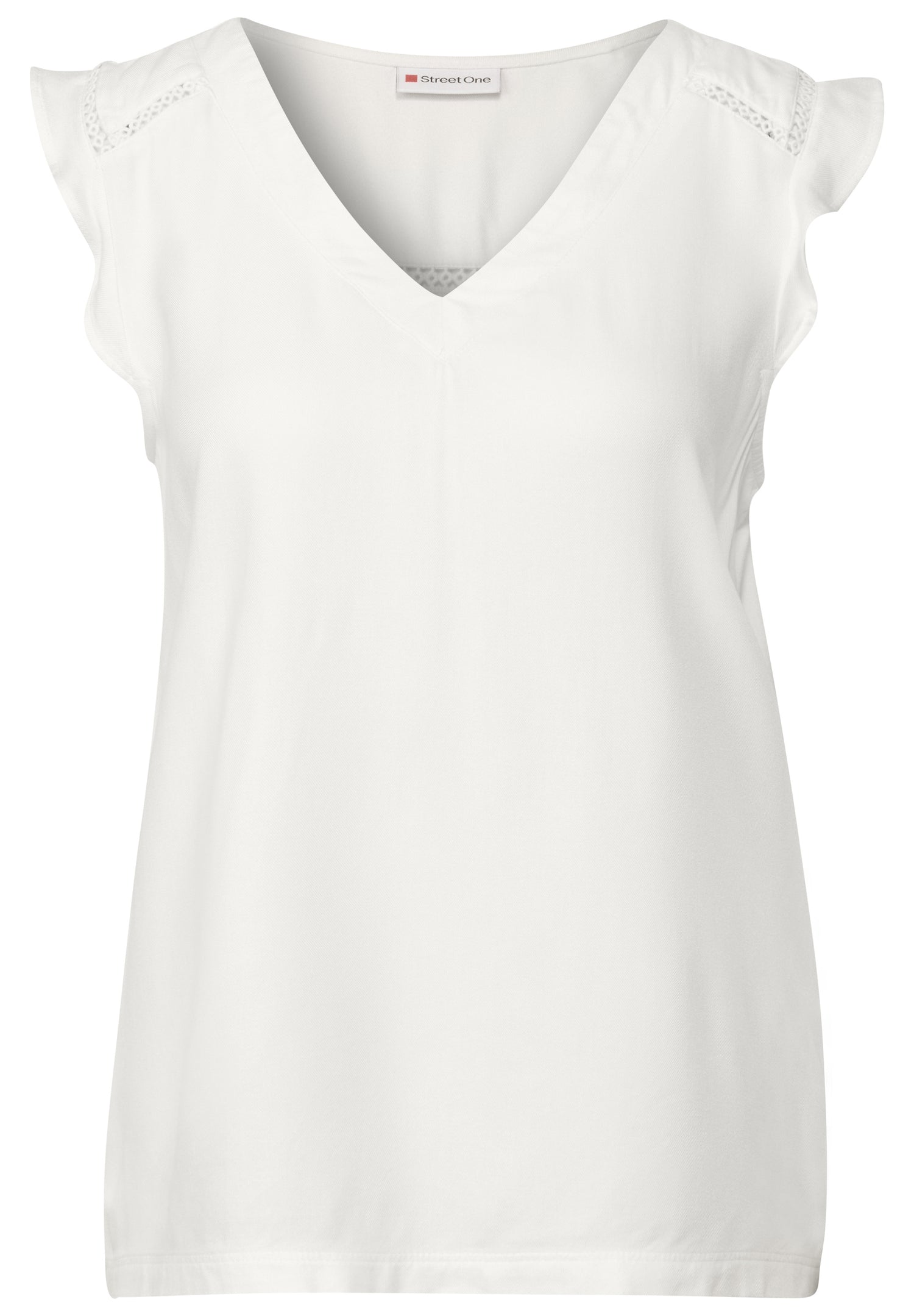Street One V-Neck Top Damen mit Volants und Häkeldetails