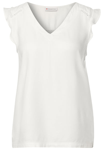 Street One V-Neck Top Damen mit Volants und Häkeldetails