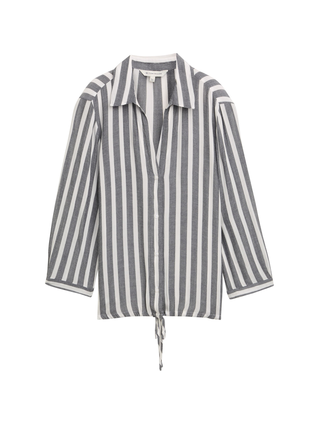 Tom Tailor Denim Bluse Damen Gestreift Knitter-Optik V-Ausschnitt Kordelzug