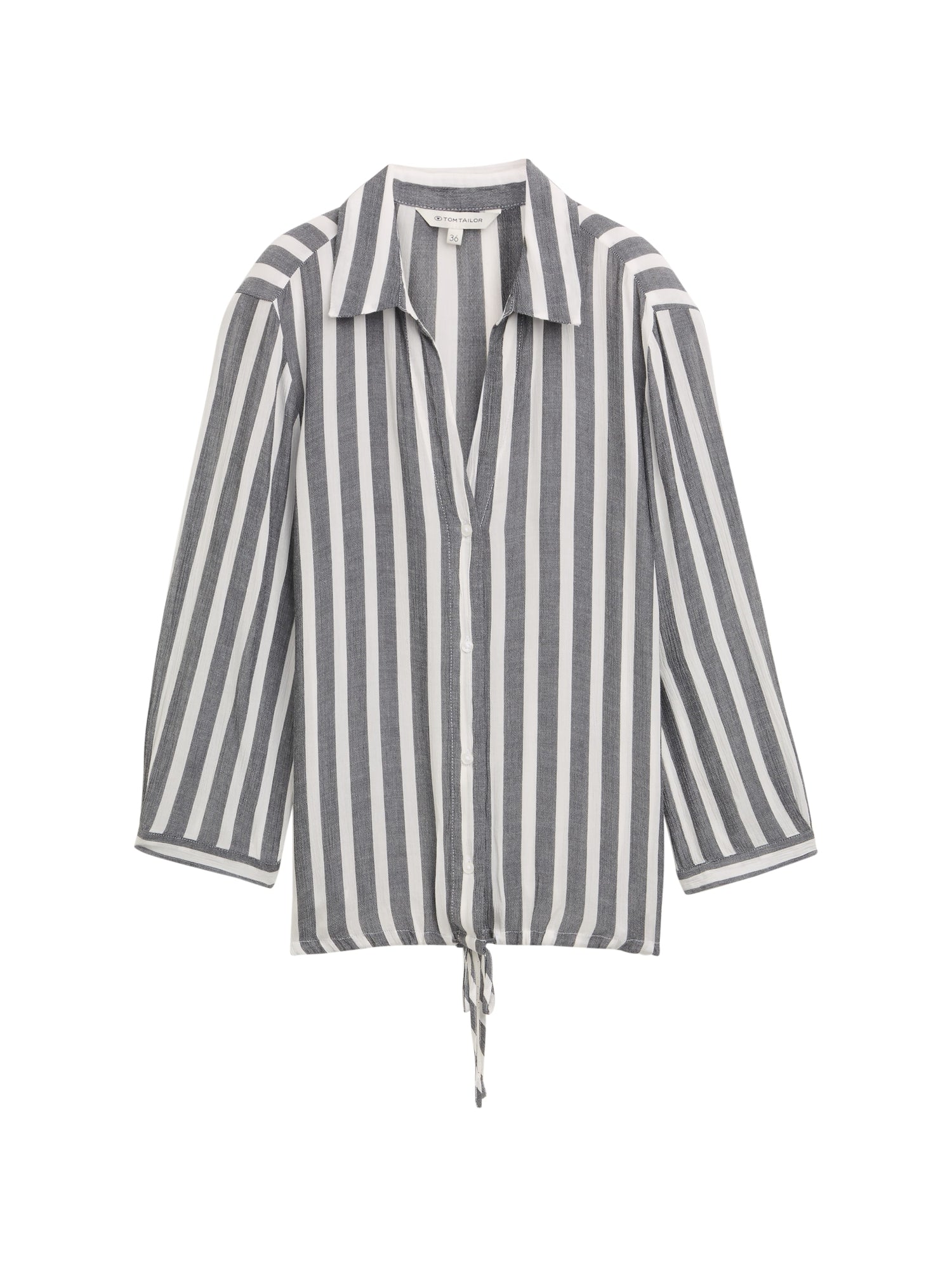 Tom Tailor Denim Bluse Damen Gestreift Knitter-Optik V-Ausschnitt Kordelzug