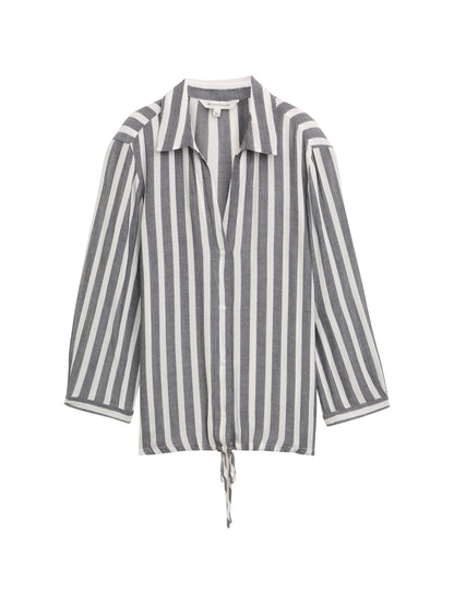 Tom Tailor Denim Bluse Damen Gestreift Knitter-Optik V-Ausschnitt Kordelzug