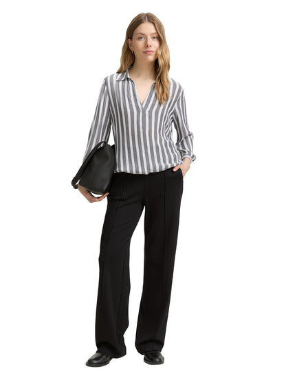 Tom Tailor Denim Bluse Damen Gestreift Knitter-Optik V-Ausschnitt Kordelzug