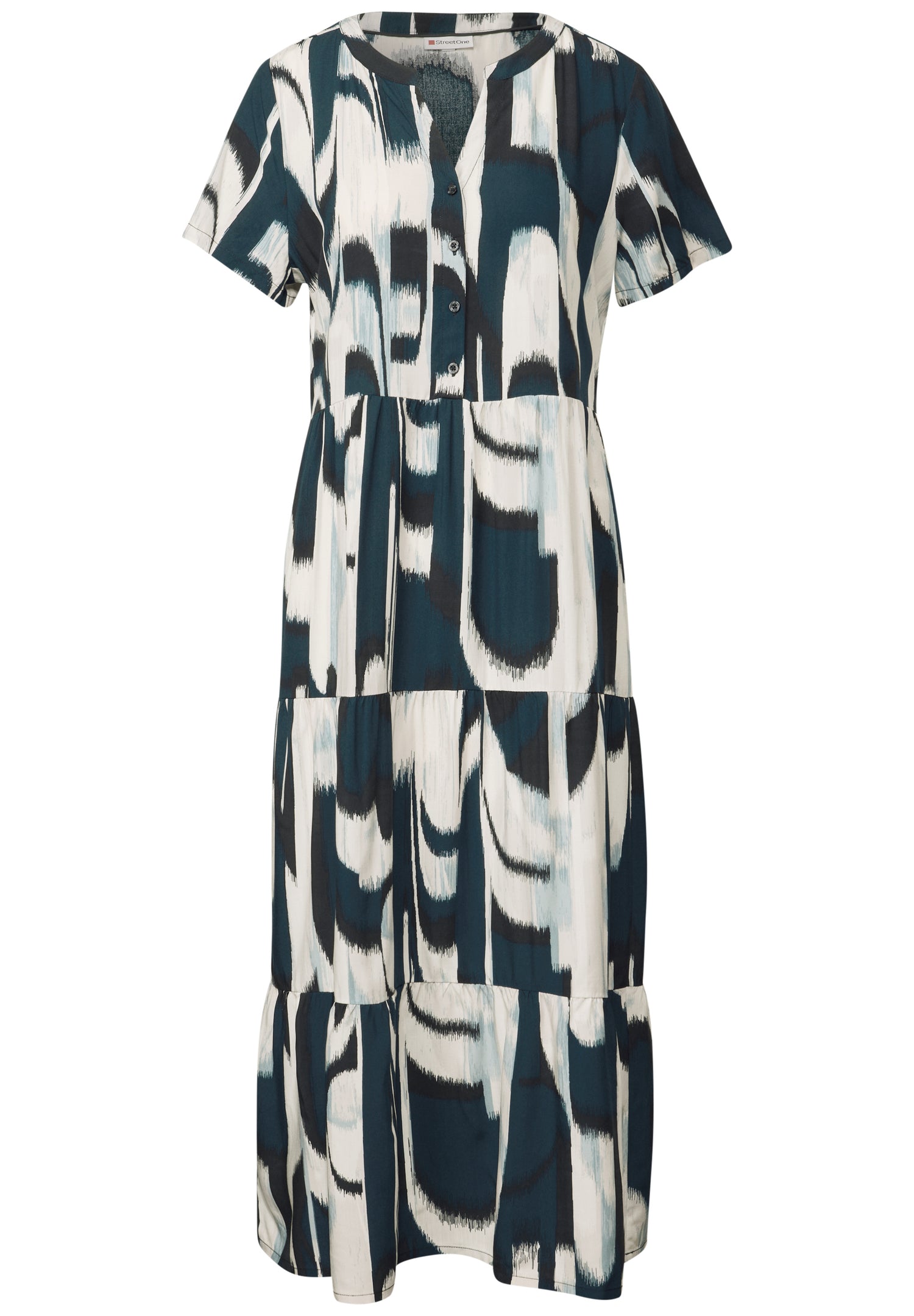 Street One Volant-Kleid Damen mit grafischem Muster und Knopfleiste