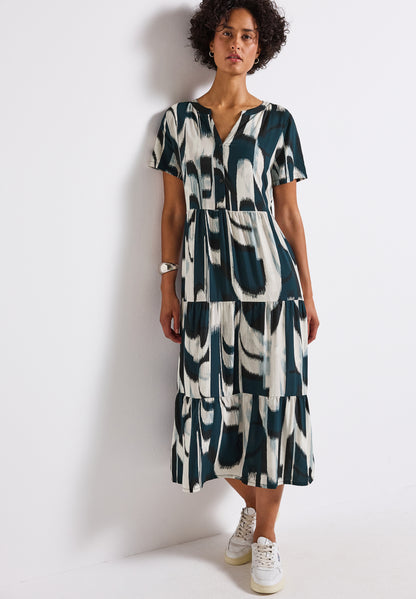 Street One Volant-Kleid Damen mit grafischem Muster und Knopfleiste