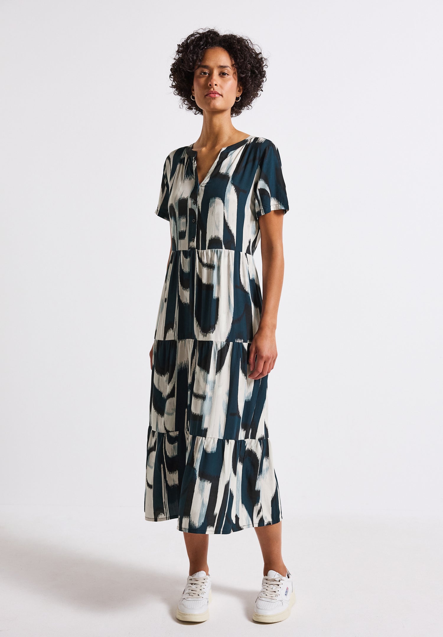 Street One Volant-Kleid Damen mit grafischem Muster und Knopfleiste