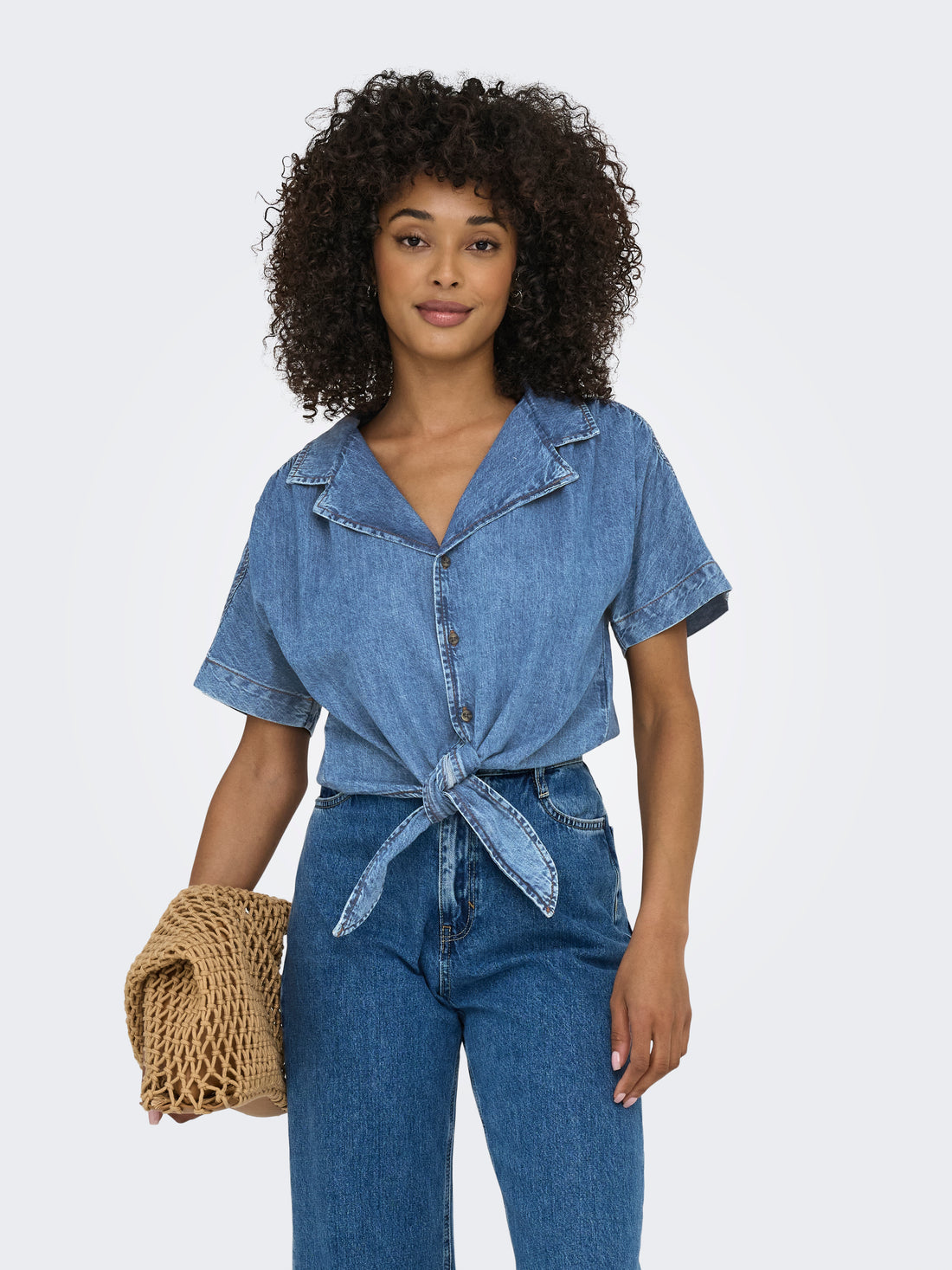 Bestseller Jeanshemd Damen Kastige Ärmel Knoten-Detail