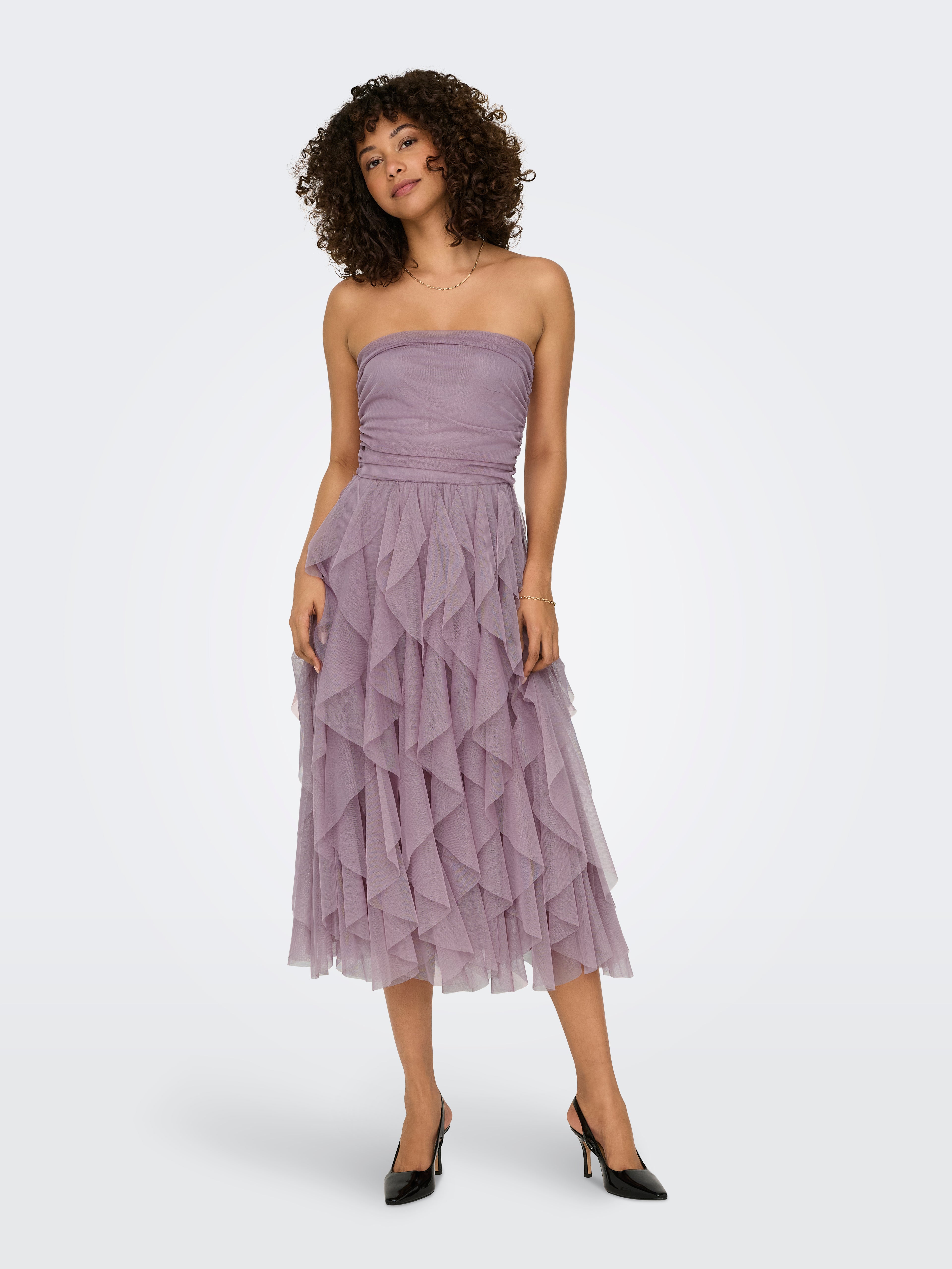 Bestseller Trägerloses Langarm Kleid Damen Rüschen