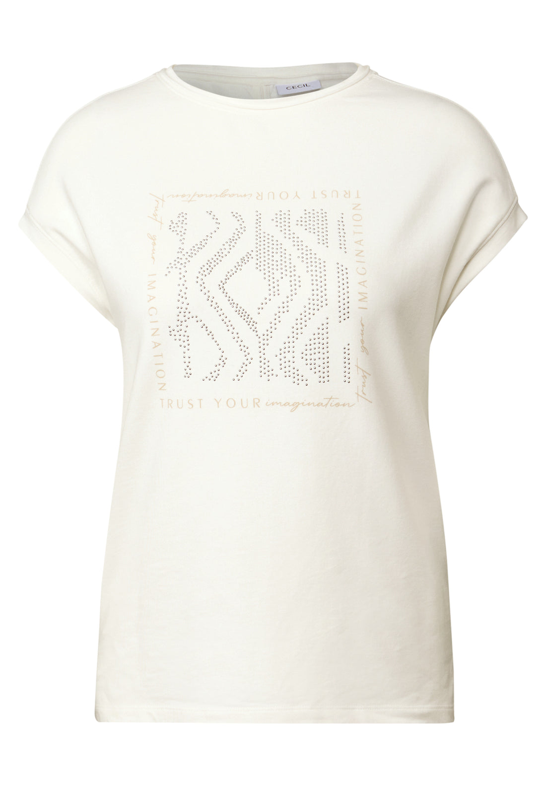 CECIL Damen T-Shirt mit glitzerndem Print und U-Boot-Ausschnitt
